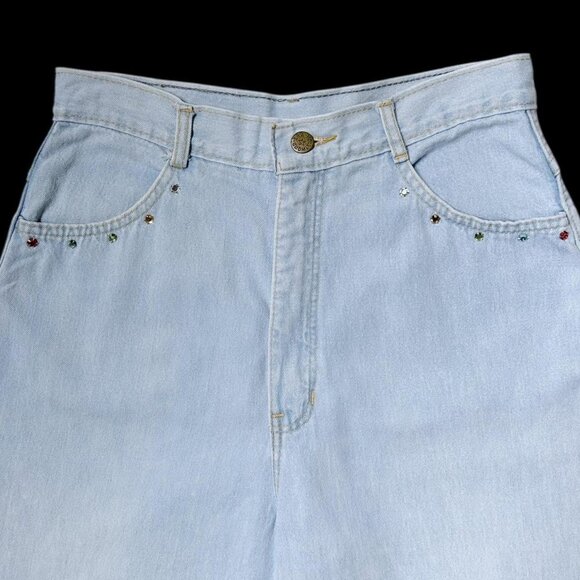 80s vintage highwaisted gem stone jeans light wash jewel embellished tapered. - Picture 5 of 8